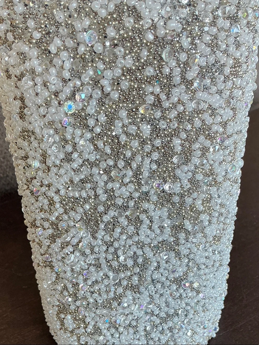 Beaded White Decorative Vase - Elegant Home Accent
